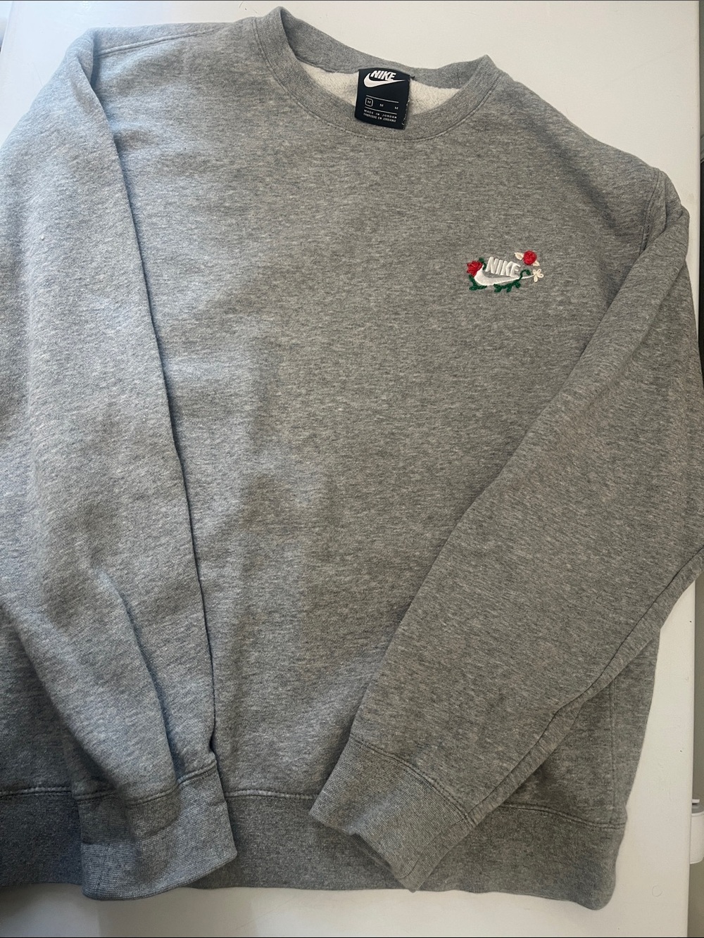 Nike Gray Crewneck Sweatshirt with Floral Embroidered Logo